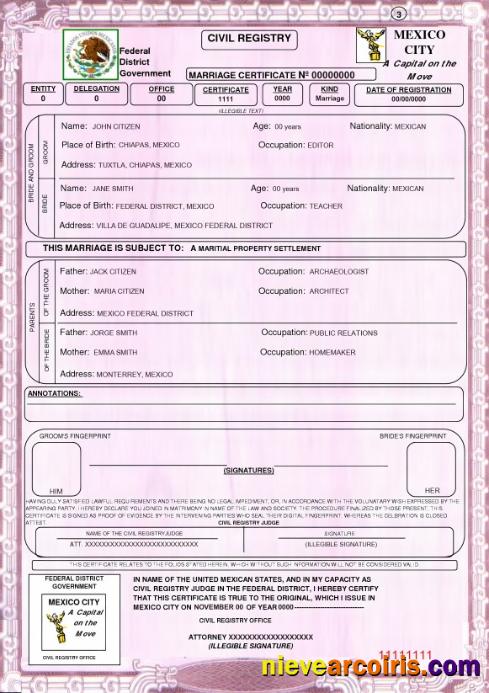 Mexico marriage certificate
